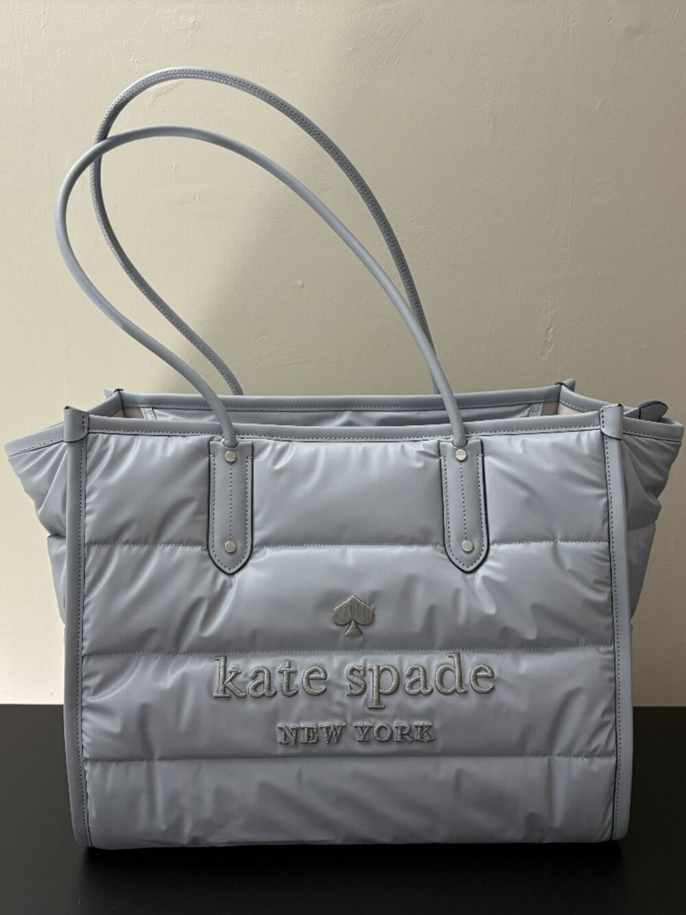 Kate Spade Ella Nylon Tote Quilted Puffy Extra Large XL Tote, Brushed Grey NWT